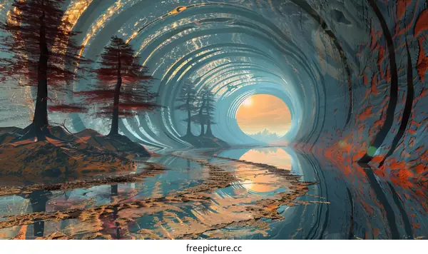 Surreal tunnel river landscape