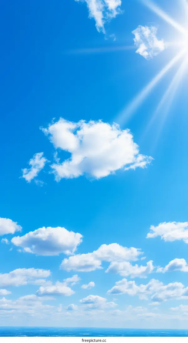 Blue sky with clouds and sun