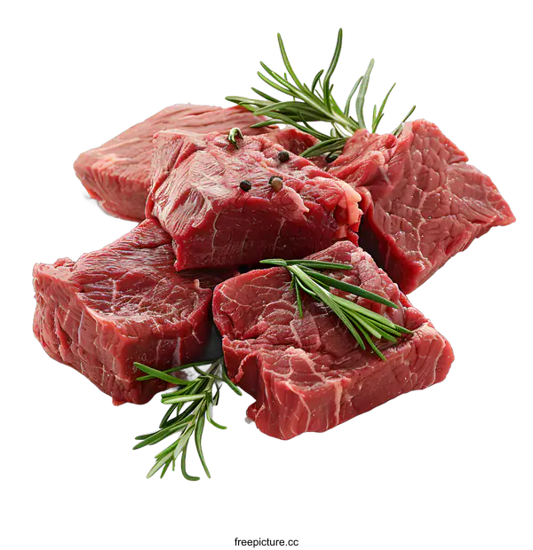 [Transparent Background PNG]Beef chunks with rosemary and peppercorns