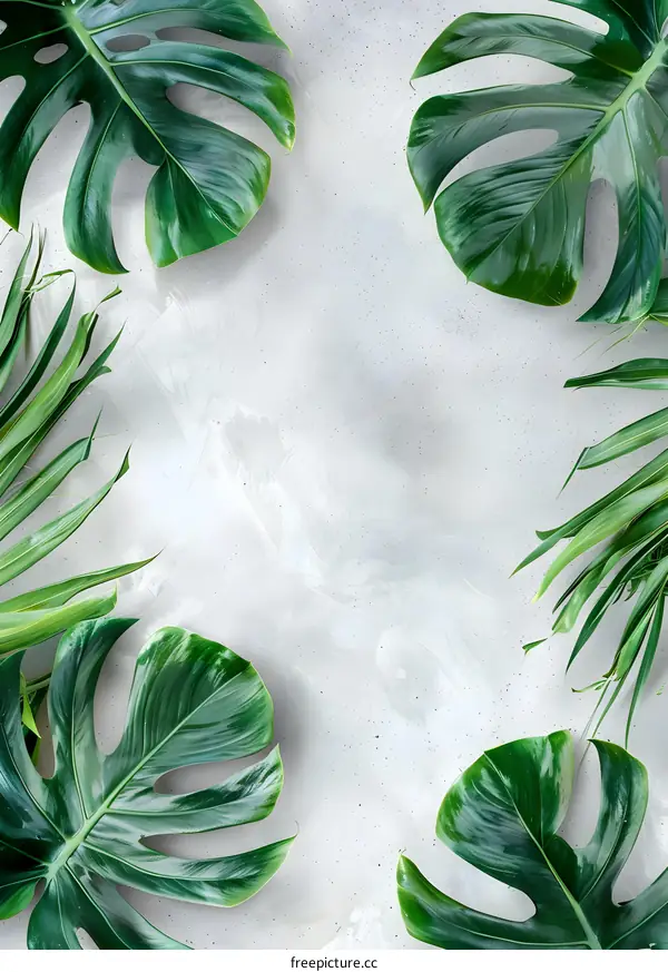 Green Tropical Leaves on White Background