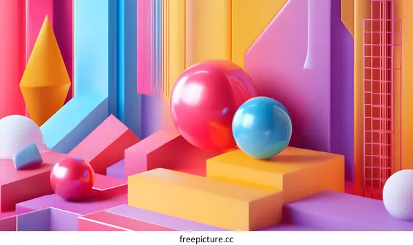Abstract 3D Geometric Shapes Illustration With Colorful Background