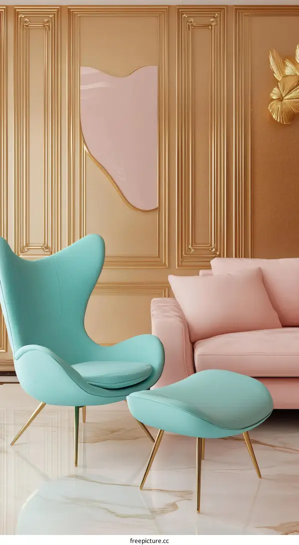 Modern Living Room Interior Design with Teal and Pink Accents