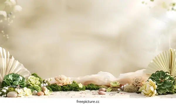 Elegant Green Succulents With Beige Background