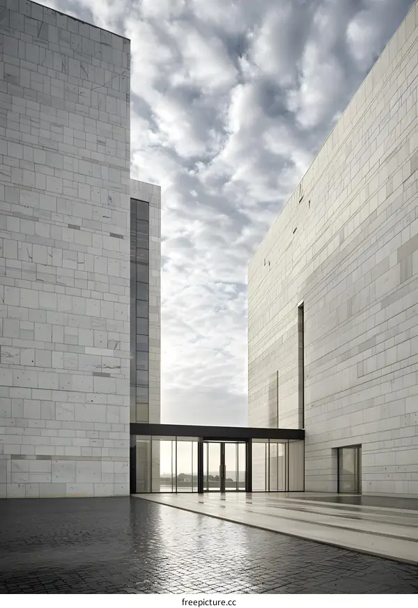 Modern Architecture Building Entrance With Glass Doors