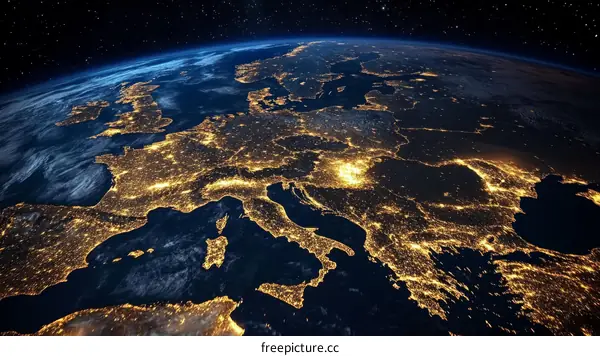 Night View of Europe from Space