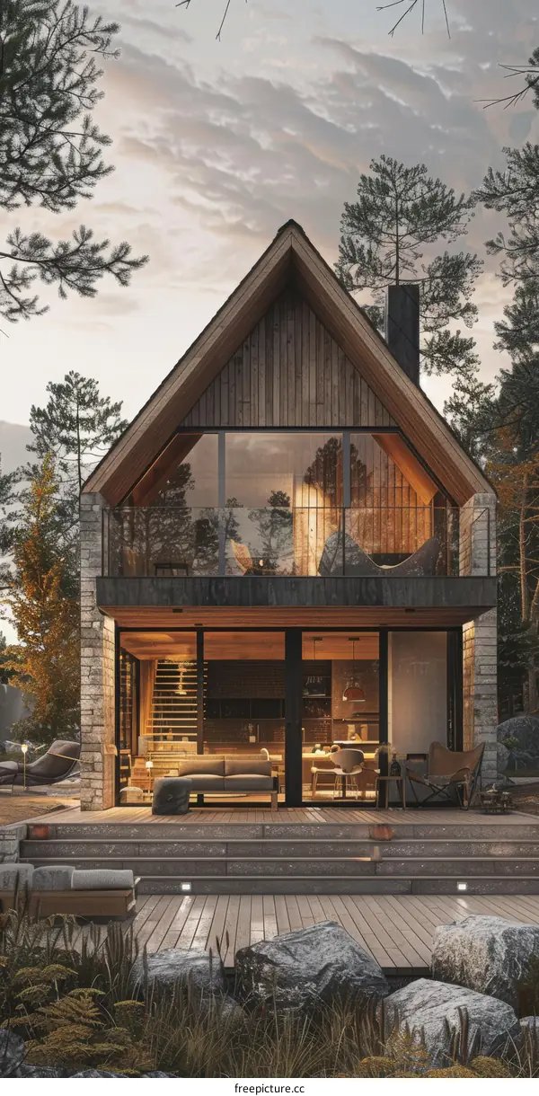 A-frame Cabin in the Woods with Modern Glass Windows