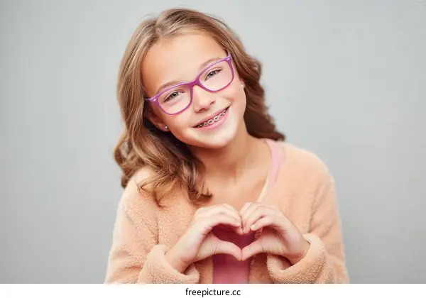 Smiling Girl Making a Heart Shape with Her Hands