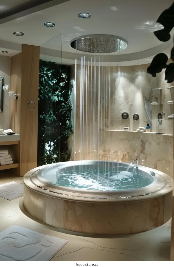 Luxury Round Jacuzzi with Waterfall Shower
