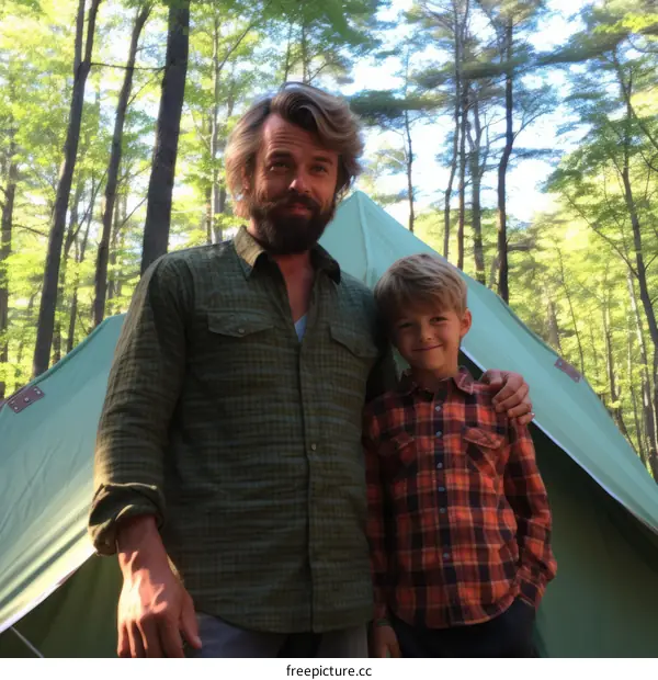 Happy Family Camping Trip in the Woods