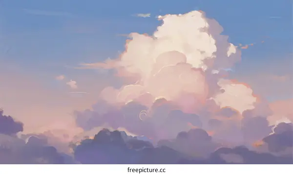 Beautiful Fluffy Clouds Against Clear Blue Sky at Sunset