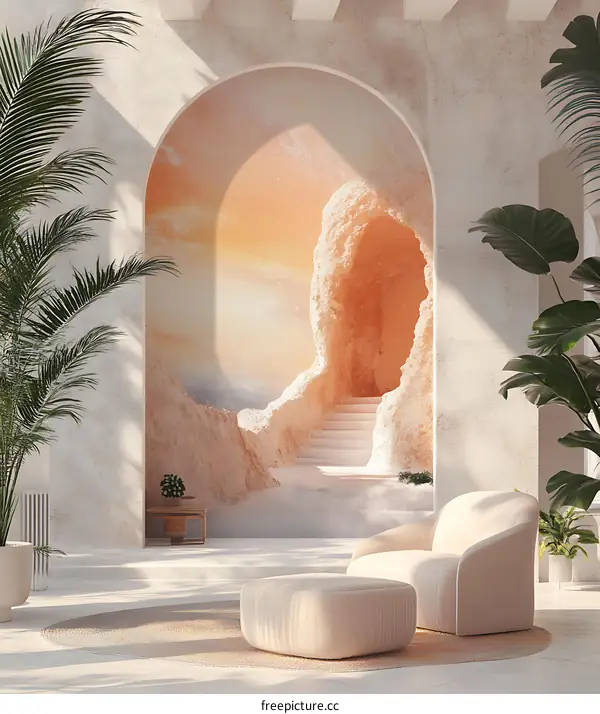 Modern Interior Design with Abstract Mountain Cave Mural