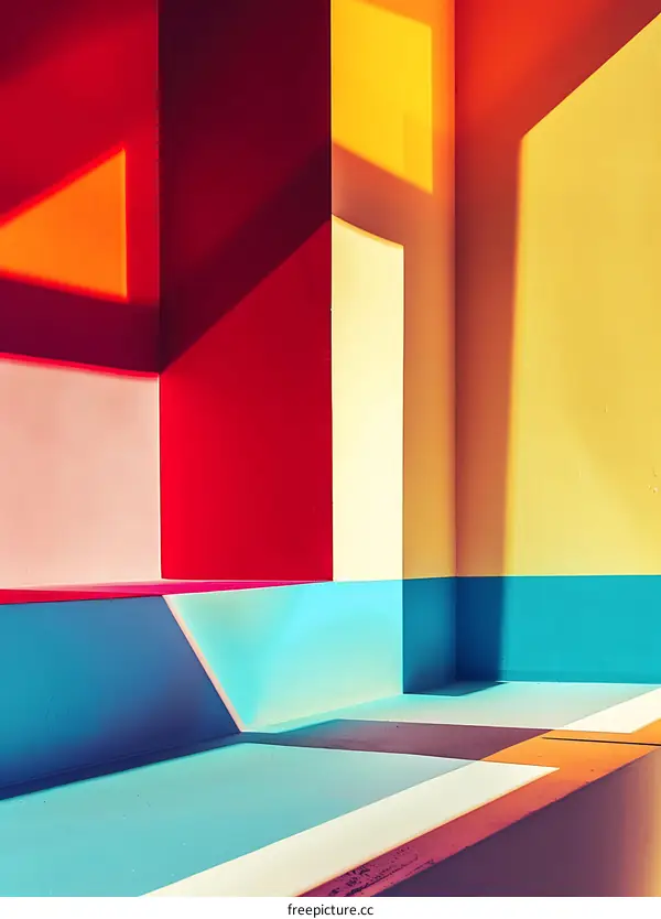 Abstract Geometric Shapes and Shadows In Colorful Room