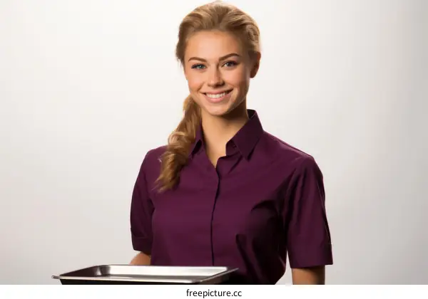 Portrait of a waitress with a tray