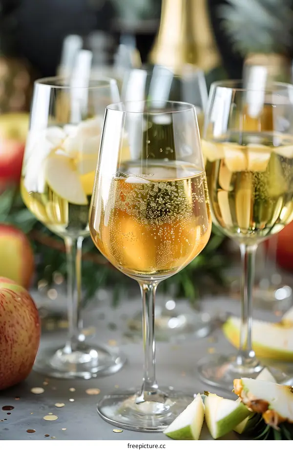 Sparkling Apple Cider with Sliced Apples