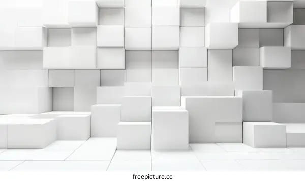 Abstract Geometric White Cubes Composition