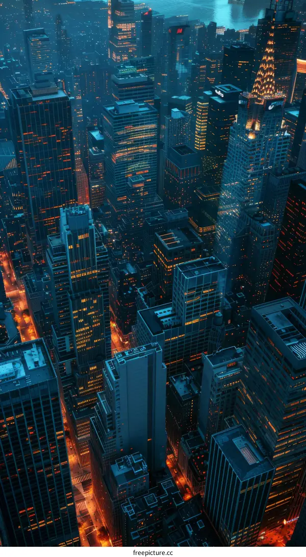 Aerial View of Illuminated City Skyline