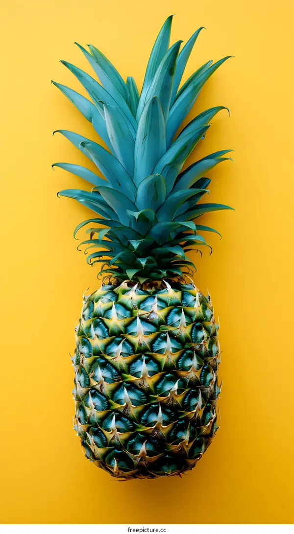 Blue pineapple on yellow background