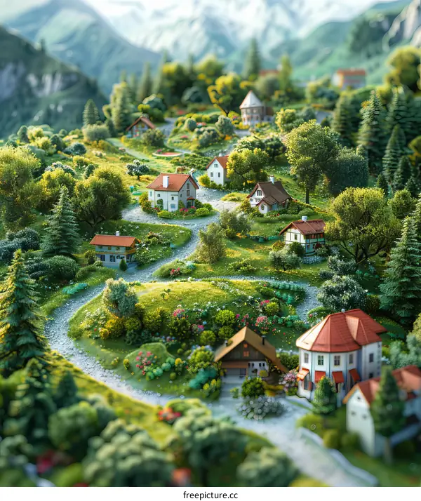 A Picturesque Village Nestled Amidst Majestic Mountains