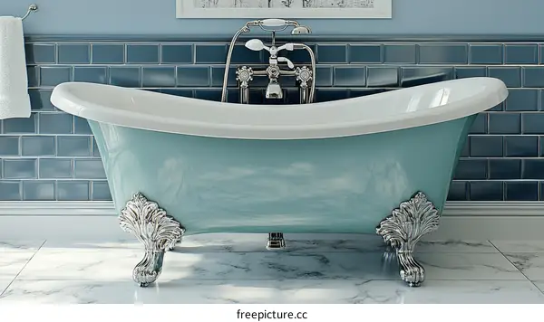 Classic Teal  Bathtub in Elegant Bathroom