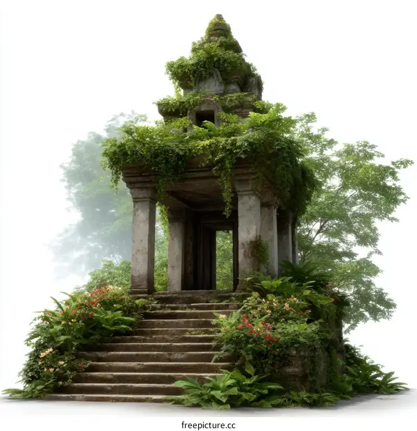 Ruined Temple overgrown with lush greenery