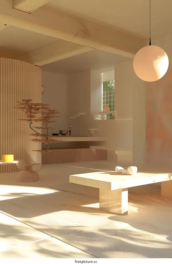 Minimalist Interior Design with Natural Light and Wooden Elements