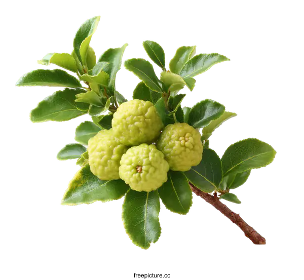 [Transparent Background PNG]Fresh Kaffir Lime Branch with Fruits and Leaves