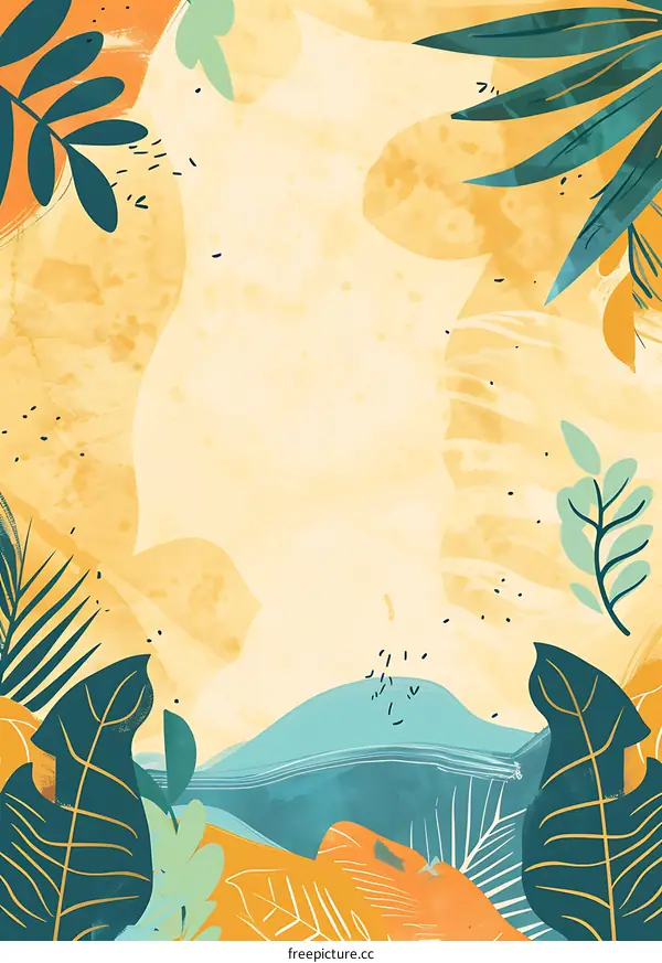 Abstract Background With Green Leaves and Orange