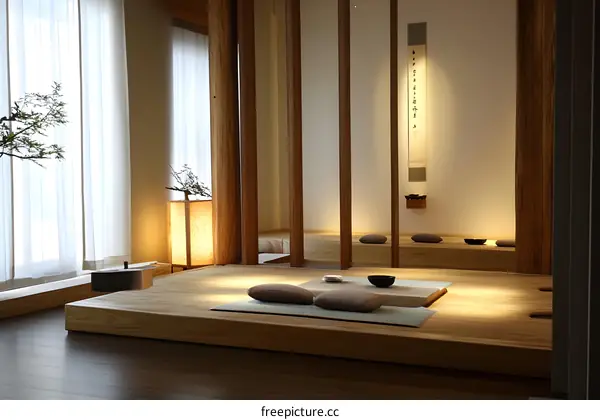 Minimalist Japanese Style Interior Design with Wooden Floor and Cushions