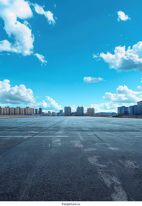 Empty Parking Lot with Blue Sky and Clouds