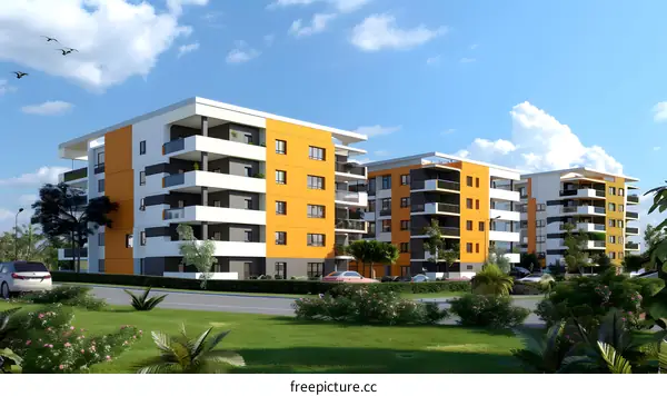 Modern Apartment Building Architectural Design Rendering