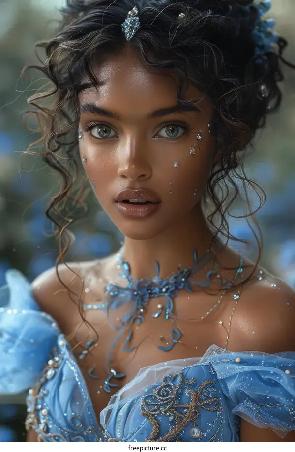 Beautiful Woman in a Charming Blue Dress