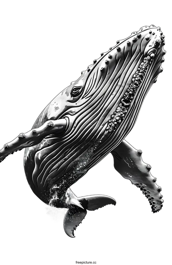 [Transparent Background PNG]Breaching Humpback Whale Illustration