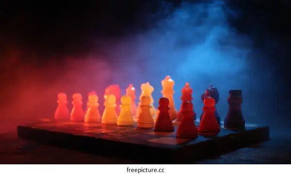 Chess Pieces on a Board in Dramatic Lighting