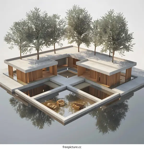 Courtyard house with trees