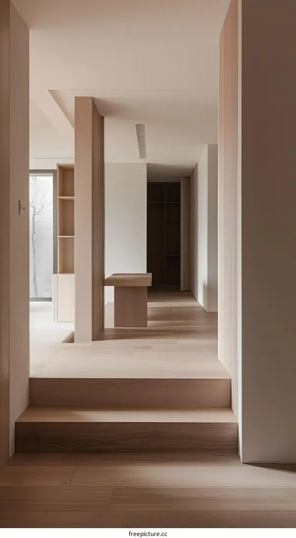Minimalist Modern Interior Design with Wooden Stairs