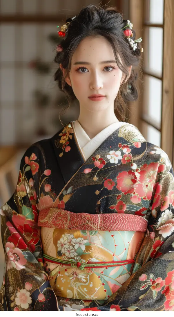 Beautiful Asian Woman Wearing a Traditional Japanese Kimono