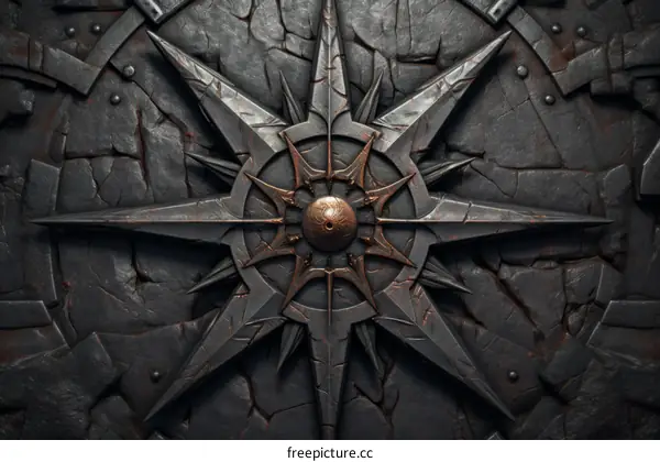 Ominous Metal Door with Sun Symbol