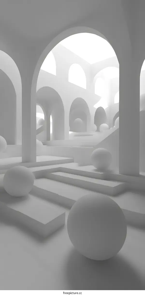 White Minimalist 3D Arch Structure With Geometric Shapes