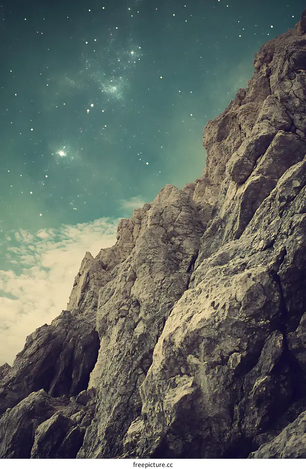 Night Sky with Stars and Mountain Cliffs