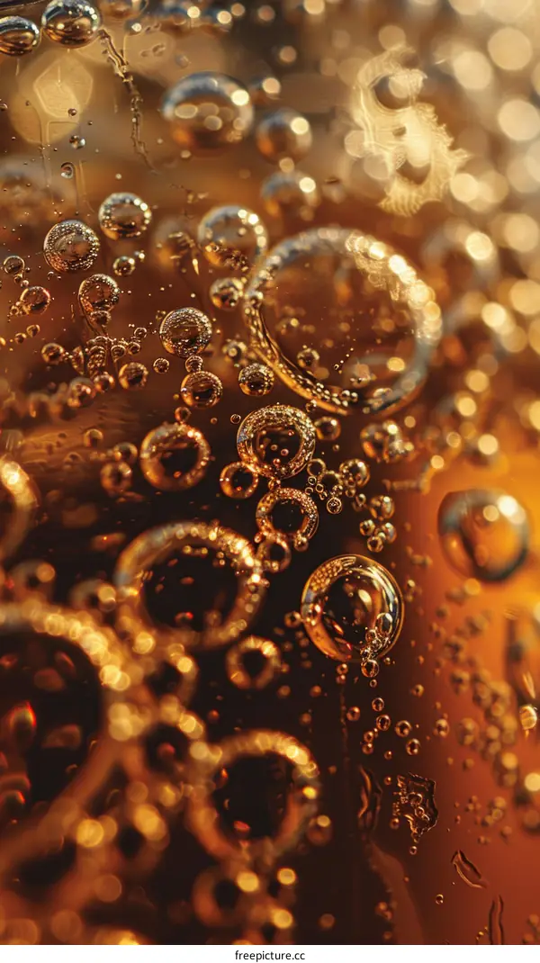 Close-up of bubbles in a glass of cola