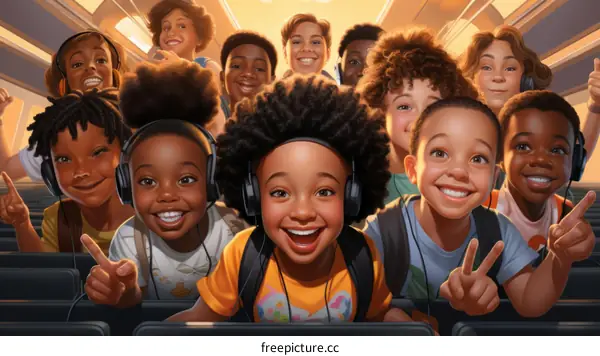 Diverse Group of Children Enjoying a Flight