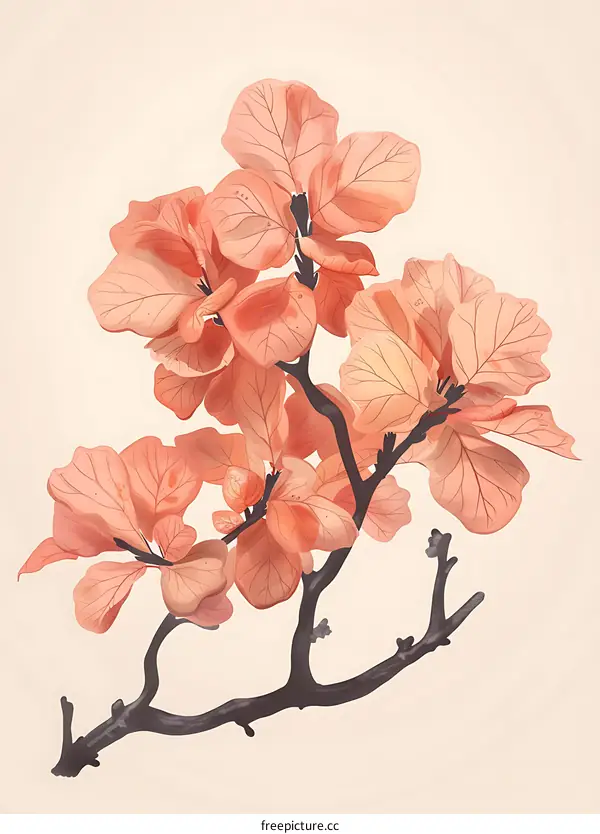 Pink Flower Branch Illustration on Beige Background
