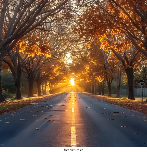 The golden road in autumn