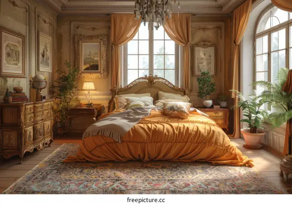 Vintage Elegant Bedroom Interior Illustration