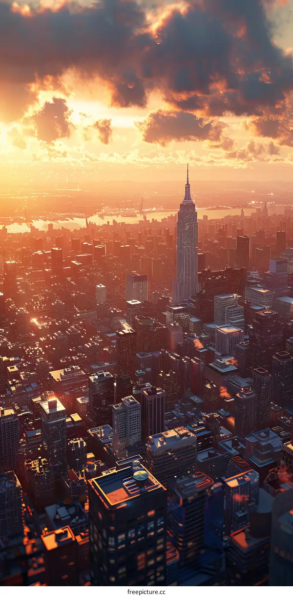 New York City Sunset Skyline Illustration