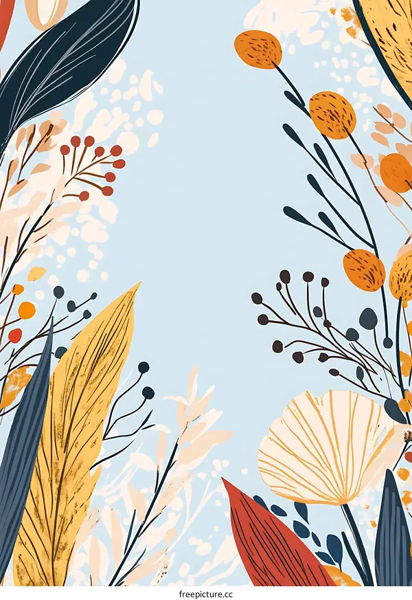 Blue Background with Hand Drawn Floral Illustration