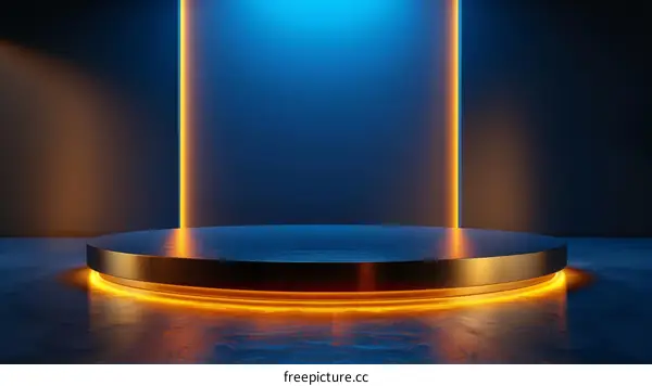 Blue and orange glowing pedestal on dark background