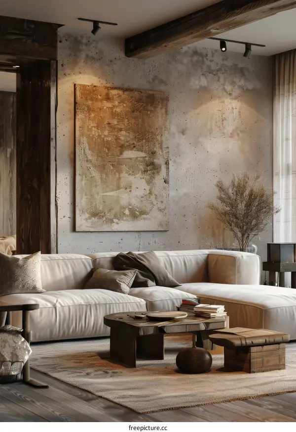 Modern Living Room Featuring a Comfy Sofa and Artwork