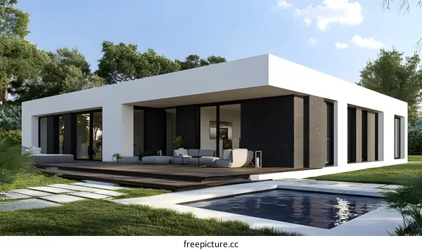 Modern White House with Pool and Deck