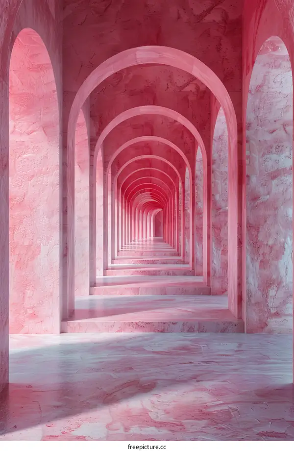 Pink Architectural Archway Corridor